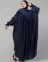 Modern Blue Colored Yoke and Gathered Front and Back Pleated sleeve  abaya Front View